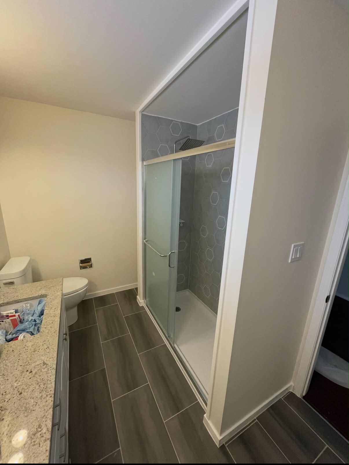 Completed bathroom shower installation